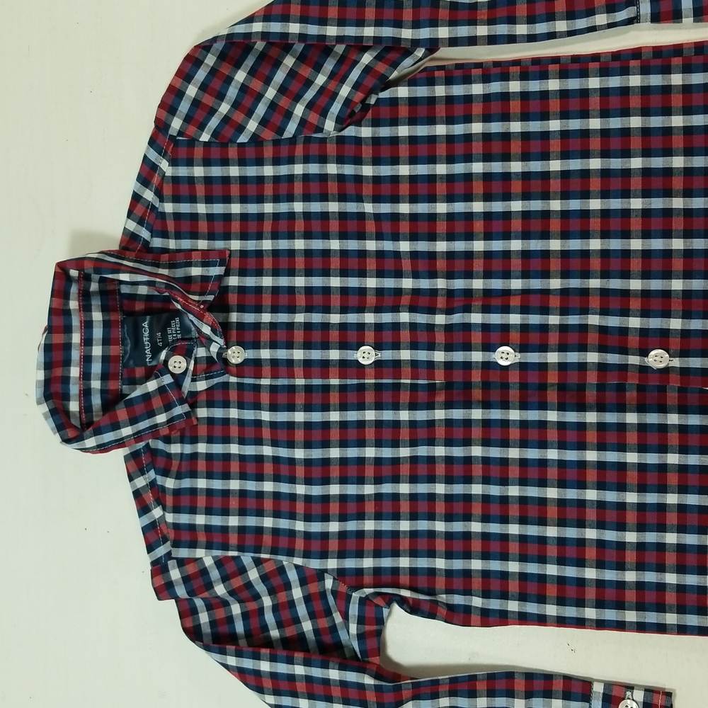 Nautica Kids Plaid Red Blue Button Down Shirt size 4T - Picture 3 of 8